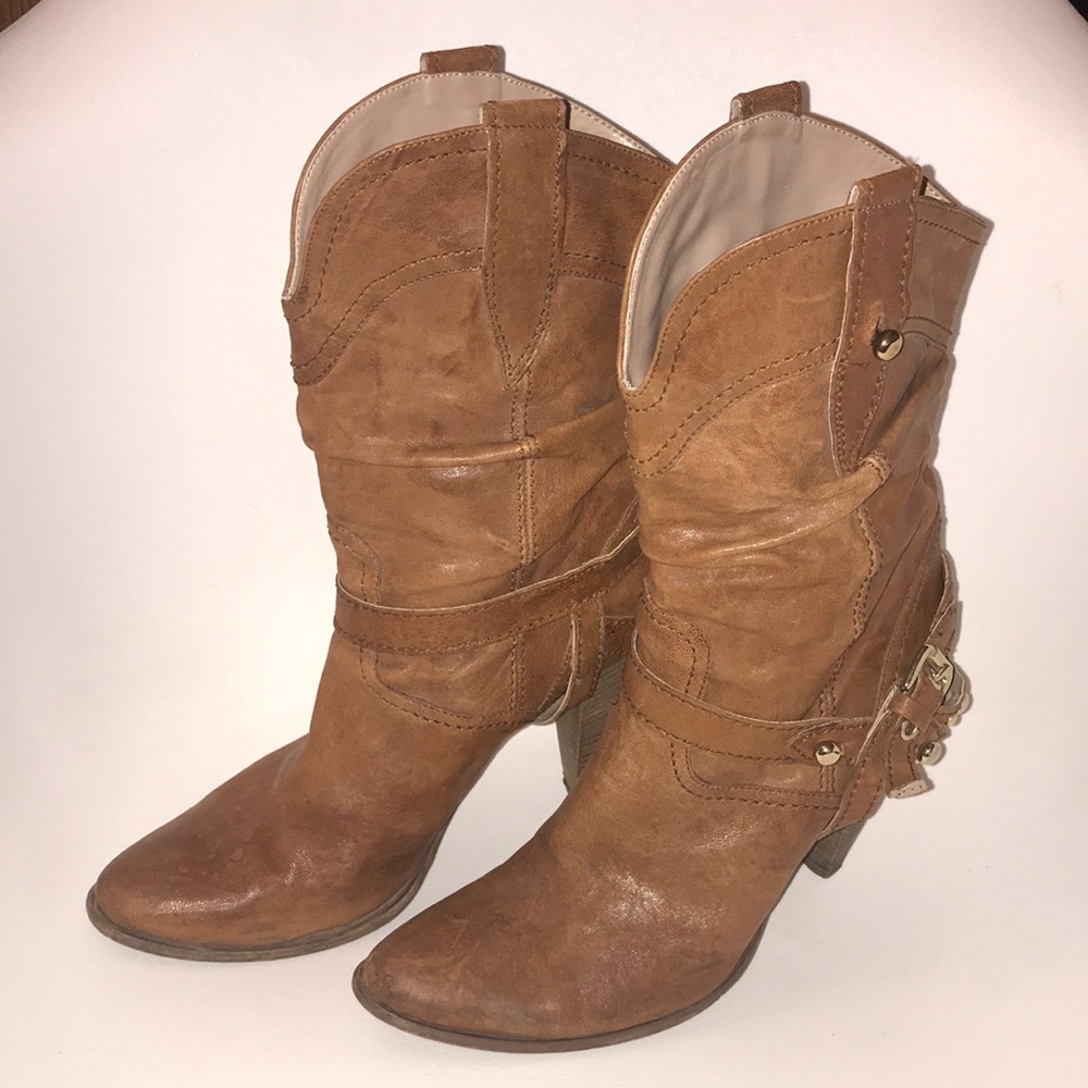 Rhinestone leather cowboy boots